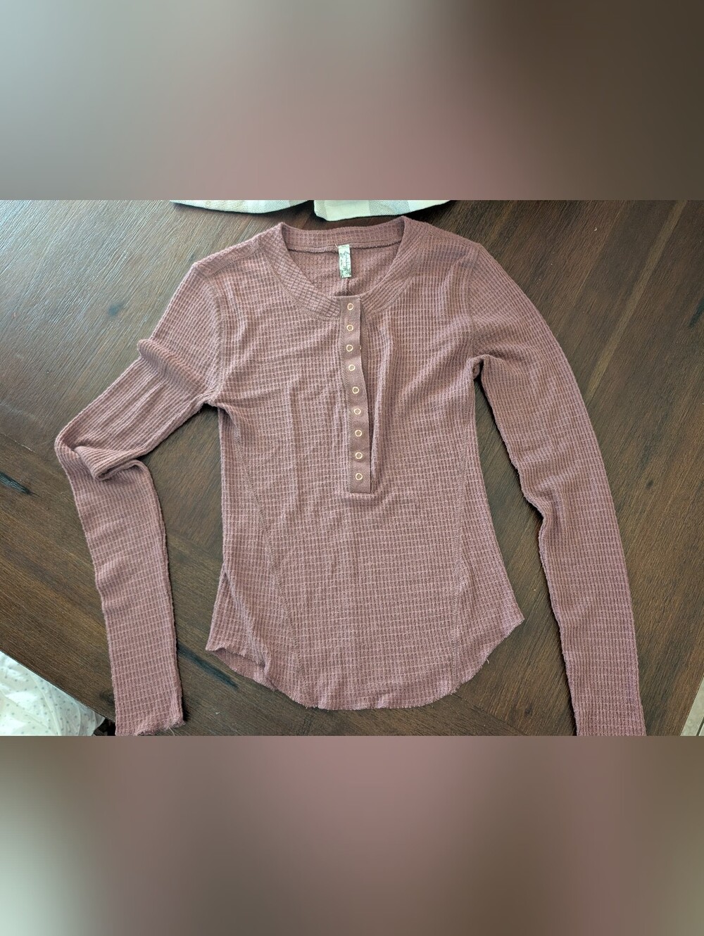 Free People Ribbed Snap-Henley Long Sleeve Top - Mauve